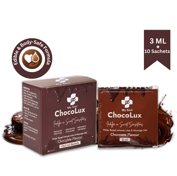 ChocoLux – Chocolate Flavoured Edible Lubricant – Safe for Oral Play, Travel & Intimate Moments – 10 Single-Use Sachets